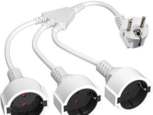 Cable de Extensión con 3 Enchufes Schuko, 1 a 3 Protección Contra Enchufes Corto Cable de Plástico, Conector Triple IP20 para en el Hogar, Oficina, área al Aire Libre, 3X1,5 mm², Hasta 250V/16A,Blanca