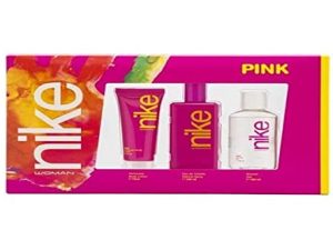 NIKE – Pink, Perfume 100 ml + Crema de Cuerpo 75 ml + Gel Baño 100 ml, Estuche Regalo de Mujer, Pack Pink 3 Piezas, Femenino, Fresco, Seductor y Rebelde, Colonia Floral y de Larga Duración