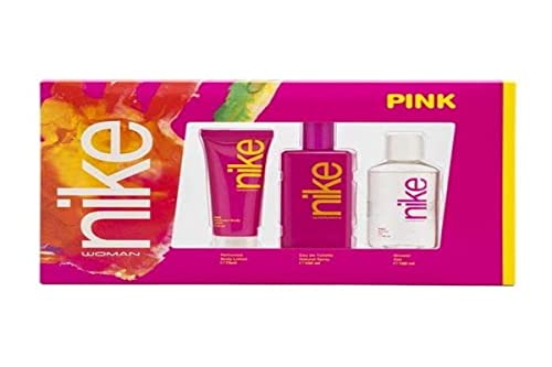 NIKE - Pink, Perfume 100 ml + Crema de Cuerpo 75 ml + Gel Baño 100 ml, Estuche Regalo de Mujer, Pack Pink 3 Piezas, Femenino, Fresco, Seductor y Rebelde, Colonia Floral y de Larga Duración