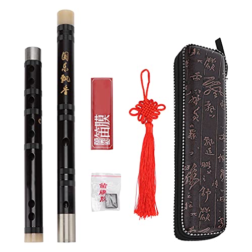 Flauta Bambú Dizi 54 cm Marrón Rojizo Instrumento Viento Madera Musical Chino Tradicional Hecho A Mano para Los Amantes la Música Principiantes Rendimiento(Clave C)