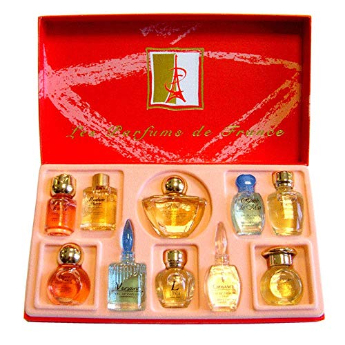 Charrier Parfums Top 10 Les Parfums de France - Caja lujosa de cartón que contiene 10 botellas en miniatura con Eau De Parfum, Color Rojo, 52,7 ml