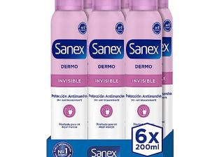 Sanex Dermo Invisible, Desodorante Hombre o Mujer, Desodorante Spray, Pack 6 Uds x 200 ml