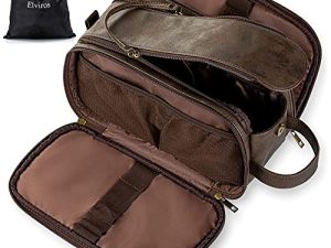 Elviros Neceser Hombre de Viaje, Bolsa de Aseo Grande Impermeable de PU, Neceser Maquillaje Organizador para Mujer Portáti Gran Capacidad Dopp Kit, Chocolate, 24 x 15 x 16 cm