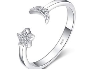 JewelryPalace Anillo Luna Estrella, Plata de ley 925 Oro, Anillos Ajustables Niñas Mujer Alianzas, Aniversario, Joyería Personalizada