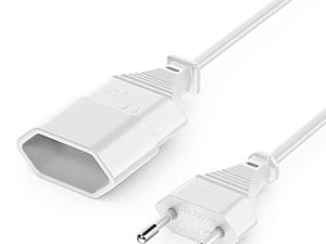 deleyCON 2m Extensión del Cable de Alimentación Conector de Tipo C Euro Conector en Conector Euro Tipo C TV PC Monitor de Computadora Lámpara Beamer Electrodomésticos – Blanc