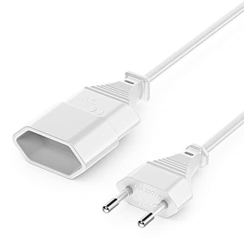 deleyCON 2m Extensión del Cable de Alimentación Conector de Tipo C Euro Conector en Conector Euro Tipo C TV PC Monitor de Computadora Lámpara Beamer Electrodomésticos - Blanc