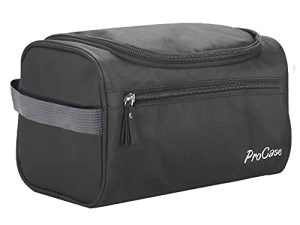 ProCase Neceser de Viaje con Gancho Colgante, Bolsas de Aseo Organizador de Accesorios de Viaje, Maquillaje, Champú, Cosméticos, Artículos Personales, Bolso Sanitario con Asa -Negro