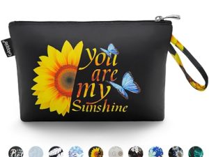 Gloopie Pequeño Neceser Bolsa de Cosméticos para Viaje Kit Dopp Bolsa de Aseo Organizador Multifuncional para Brochas de Maquillaje, Lápiz Labial Bolsa de Maquillaje Aseo para Mujeres y Niñas, Girasol