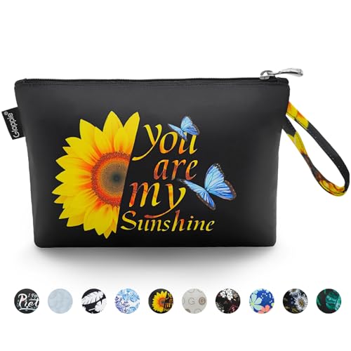 Gloopie Pequeño Neceser Bolsa de Cosméticos para Viaje Kit Dopp Bolsa de Aseo Organizador Multifuncional para Brochas de Maquillaje, Lápiz Labial Bolsa de Maquillaje Aseo para Mujeres y Niñas, Girasol