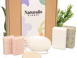 NATURALIS FLORES® Caja de 6 Jabones Orgánicos+Shampoo Sólido – Jabones Artesanales y Naturales de Cuerpo, Cara y Manos – Hechos en Francia en el corazón de la Provenza – Empaquetado 100% Reciclable
