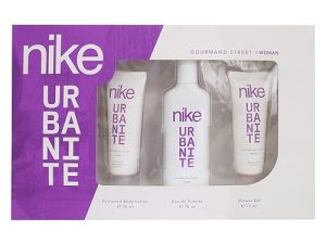NIKE – Gourmand Street, Perfume 100 ml + Gel de Baño 75 ml + Loción Corporal 75 ml, Estuche Regalo de Mujer, Pack Nike Gourmand Street 3 Piezas, Femenino, Elegante y Fresco, Floral, de Larga Duración