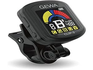 Gewa 902125 Afinador Clip-3, Recargable Mediante USB, Pantalla LCD-Display de 4 Colores Y Alto Contraste, Incluye Cable USB
