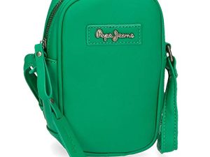 Pepe Jeans Aina Bandolera Portamóvil con Tarjetero Verde 10,5x17x5 cms Piel sintética