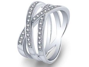 Honghu Anillo De Bodas De Cristal Joyas Mujer Declaración De Aniversario De Nudillos Chapados En Platino