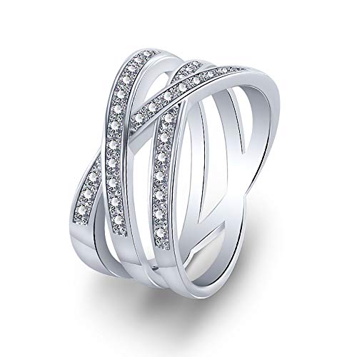 Honghu Anillo De Bodas De Cristal Joyas Mujer Declaración De Aniversario De Nudillos Chapados En Platino