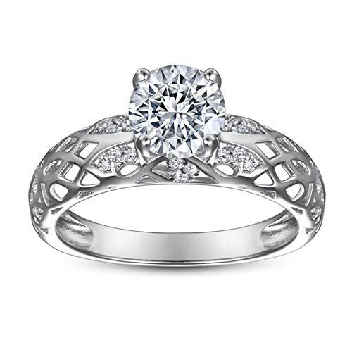 BCughia Anillos de joyería vintage, anillos para adolescentes y niñas, circonita cúbica estética, plata de ley S925, diseño de cruz hueca, anillo de boda para mujer, J 1/2, plata de ley, Zirconia