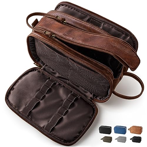 Neceser de Viaje Bolso de Aseo Unisex Neceser de Aseo Impermeable Neceser Maquillaje Grande Bolsa de Maquillaje para Hombres y Mujeres (26,5 x 15 x 16 cm, Marron Oscuro)