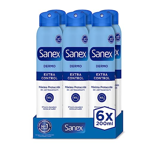 Sanex Dermo Extra Control, Desodorante Hombre o Mujer, Desodorante Spray, Pack 6 Uds x 200 ml