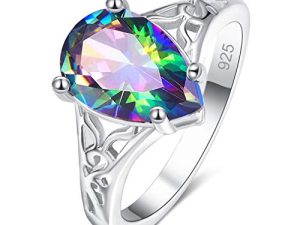 Honghu lágrima Amatista topacio Piedras Preciosas 925 Anillo de Plata esterlina Regalo de Compromiso para Mujeres Multicolor # 6