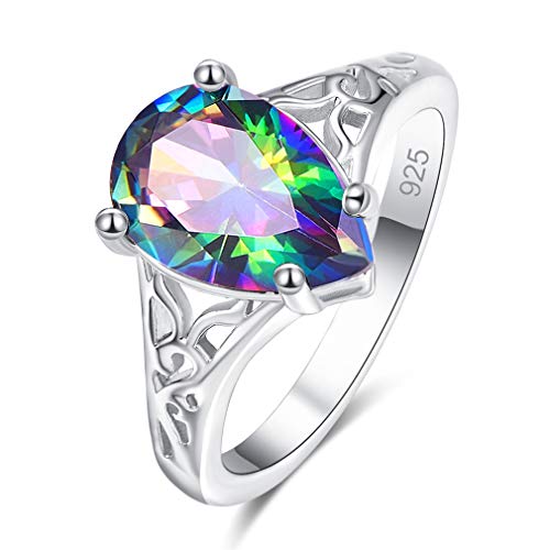 Honghu lágrima Amatista topacio Piedras Preciosas 925 Anillo de Plata esterlina Regalo de Compromiso para Mujeres Multicolor # 6