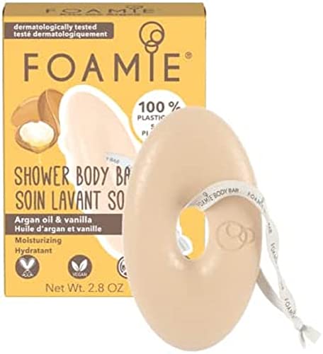 Foamie Gel de ducha 2 en 1 solido para piel seca con aceite de argan y vainilla que hidrata y revitaliza la piel 100% vegano y sin plástico 80g