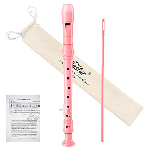 Eastar Flauta dulce soprano para principiantes y niños, instrumento en clave de Do, ABS, 3 piezas con kit de limpieza, reposapulgar, funda de algodón, tabla de digitación, rosa ERS-21GP