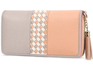 Jocose Moose Cartera de piel para mujer, cartera multicolor con 12 ranuras para tarjetas y monedero, cartera de gran capacidad con muñequera y bolsillo para el móvil(Albaricoque)