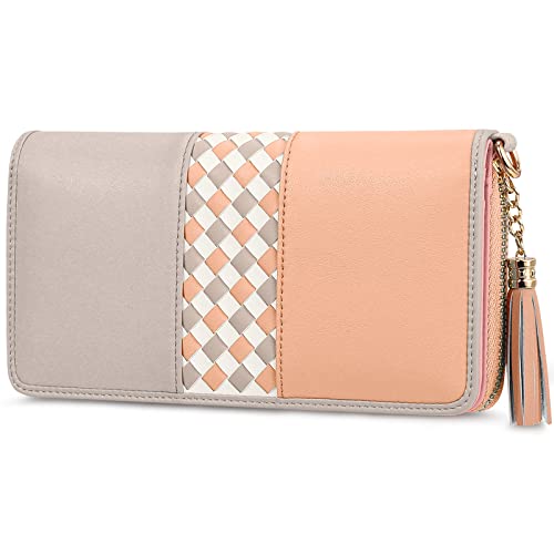 Jocose Moose Cartera de piel para mujer, cartera multicolor con 12 ranuras para tarjetas y monedero, cartera de gran capacidad con muñequera y bolsillo para el móvil(Albaricoque)