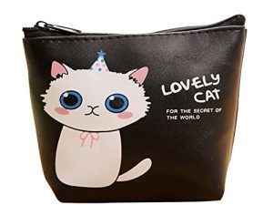 Dosige 1PCS Mini Cartera para Mujer,Material de PU Billetera,Multi-Uso Monedero, Paquete de Almacenamiento, patrón Gato Size 11x13cm (Negro, Gato)