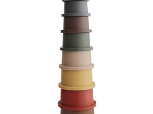 mushie Juguete de Vasos Apilables | Torre de Apilamiento con 8 Tazas | para Bebés y Niños | Fabricado en Dinamarca | Accesorio de Entrenamiento Seguro y Durable | sin BPA | Retro