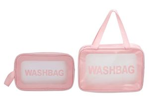 2 Bolsas de Maquillaje Transparentes de Color Rosa, Neceser Transparente Portátil Ligero Y Transpirable para Mujeres Y Niñas, Bolsa de Aseo para Mujer, Gimnasio Y Viaje