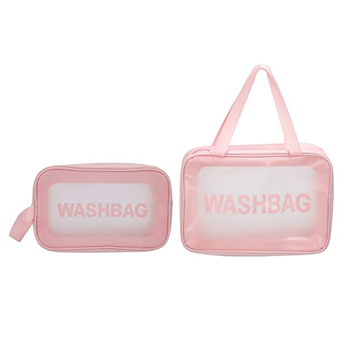 2 Bolsas de Maquillaje Transparentes de Color Rosa, Neceser Transparente Portátil Ligero Y Transpirable para Mujeres Y Niñas, Bolsa de Aseo para Mujer, Gimnasio Y Viaje