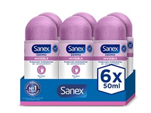 Sanex Dermo Invisible Desodorante Roll-On, Pack 6 Uds x 50 ml, Antitranspirante con hasta 48H de Protección contra el Sudor y el Olor, Protección Antimanchas, Restaura el pH Natural de la Piel