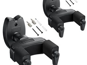 Donner Paquete de 2 colgadores de pared para guitarra con bloqueo automático para guitarra eléctrica acústica, bajo y mandolina, negro