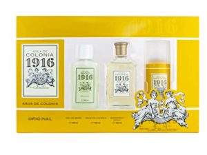 1916 – Original, Perfume 100 ml + Desodorante en Spray 150 ml + Gel Baño 100 ml, Pack 3, Estuche Regalo Hombre y Mujer, Fragancia Unisex, Cítrica y Floral, Aroma de Larga Duración y Poder Inmenso