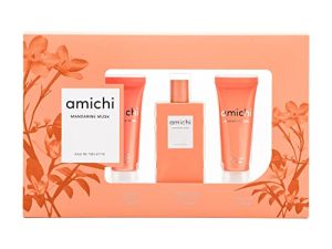 AMICHI – Mandarine Musk, Perfume 75 ml + Gel Baño 75 ml + Loción Corporal 75 ml, Estuche de Regalo para Mujer, Colonia Perfumada, Eau de Toilette Femenina, Fresca, Cítrica y de Larga Duración
