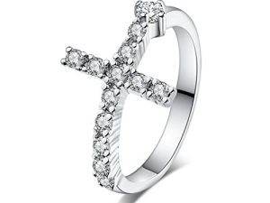 YAZILIND Joyería de Oro Blanco Plated Perkin Anillo Eternity Mujer en Forma de Cruz CZ Zirconia Cúbico Círculo de Círculo de Joyería de Boda Redonda tamaño 8
