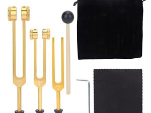Juego de Martillo de Horquilla de Afinación, Juego de Horquilla de Afinación de Aleación de Aluminio 128 256 512Hz Instrumento de Horquilla de Afinación Portátil para Meditación o Yoga en(Oro)
