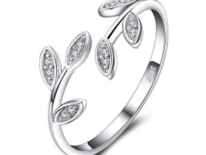 JewelryPalace Anillo Hoja de olivo, Ajustables, Plata de ley 925, Oro, Joyería Personalizada para Niñas Mujer Alianzas para Aniversario
