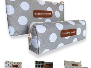 ZUNOVI Estuche Escolar y Organizador de Accesorios pequeños, Impermeable para Adultos, niñas y niños. Pack de 2 Estuches Oxford. Material Escolar. (Gris Lunares Blancos)