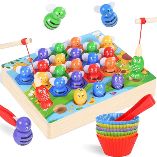 Ophy Juguetes Montessori de Combinación de Color para Contar - Juguetes Apilar Habilidades Matemáticas y Clasificación Juguetes Educativos con Tazas Y Pinzas Regalo Niños 2 3 4 5 Años Juego de Pesca