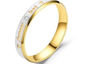 Stfery Aritos Acero Inoxidable Pareja de 6MM Forever Love Ring Oro Plata Anillos Novios para el Dia de San Valentin, 12