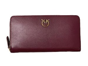 Pinko Ryder Zip Around Cuero de Ternera Seda, Accesorio de Viaje-Billetera Mujeres, Ww5q_Grosella Intenso-Antique Gold, U