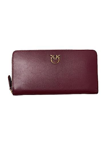 Pinko Ryder Zip Around Cuero de Ternera Seda, Accesorio de Viaje-Billetera Mujeres, Ww5q_Grosella Intenso-Antique Gold, U