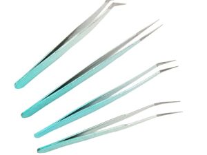 4 Pinzas de Extensión de Pestañas Postizas con Puntas Rectas y Curvas, Pinzas Ligeras para Decoración de Uñas, para Salón Profesional y Hogar