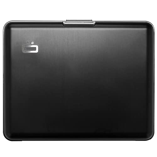 ÖGON Smart Wallets - Cartera de Aluminio Big Stockholm - Tarjetero RFID antirrobo - Capacidad 10 Tarjetas y Billetes (Negro/Interior Gris)