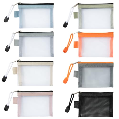 Mini Bolsa de Neceser con Cremallera, Artículos Tocador Cartera Pequeñ Malla Viaje Portátil Monedero, para Tarjetas Cables Maquillaje Accesorios Cosméticos (8 Piezas)