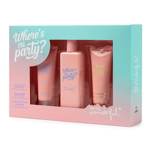 Mr. Wonderful - Where's the Party?, Perfume 75 ml + Crema de Manos 75 ml, Crema de Cuerpo 75 ml, Estuche Regalo Mujer, Pack 3 Piezas, Fragancia Oriental Vainilla, de Larga Duración