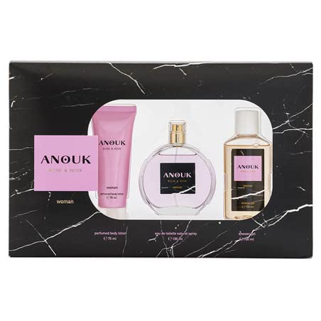ANOUK Rose & Noir Estuche de Regalo para Mujer EdT 100 ml + Body Lotion 75 ml + Gel Baño 100 ml