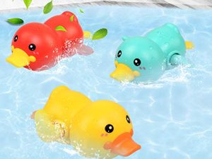 BelleStyle Juguetes Bañera, Juguete de baño para Bebés 0 1 2 3 Año, Juegos de Agua Baño, Bañera Flotante Juguetes para Bebe, Juguetes Ducha para Bebés, Relojería Juguetes de Patos para Niños Set de 3